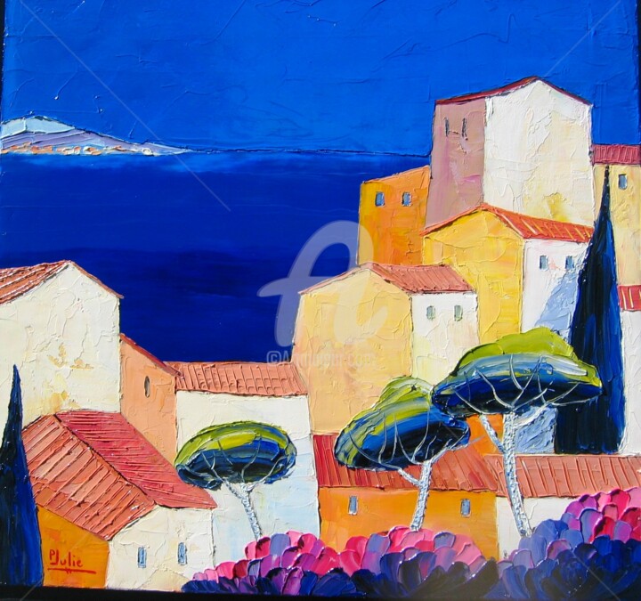 Peinture intitulée "" Méditerranée  "" par Julie Pioch, Œuvre d'art originale, Huile