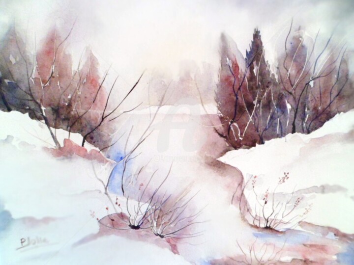 Painting titled "Lumière d'hiver" by Julie Pioch, Original Artwork, Watercolor