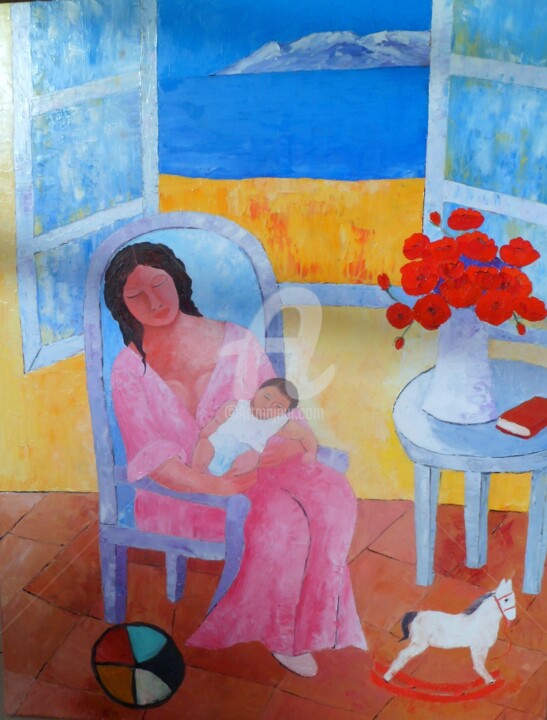 Картина под названием "" Le Temps du Bonhe…" - Julie Pioch, Подлинное произведение искусства, Масло