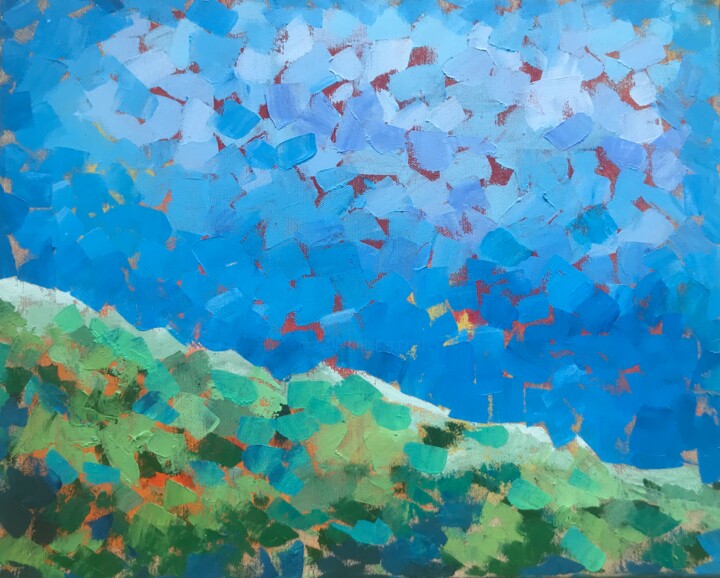 Painting titled "Mosaic sky" by Julie Stepanova, Original Artwork, Acrylic Mounted on Wood Stretcher frame