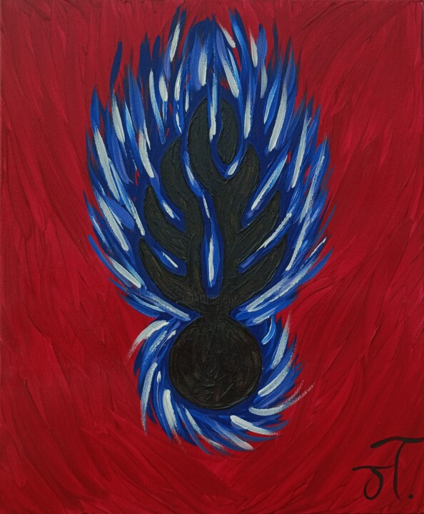 Painting titled "Grenade" by Julie Tonnellier, Original Artwork, Acrylic Mounted on Wood Stretcher frame