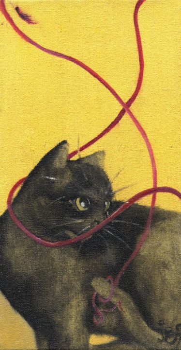 Malerei mit dem Titel ""My Cats" 1" von Julie Ellama Clerc, Original-Kunstwerk, Öl