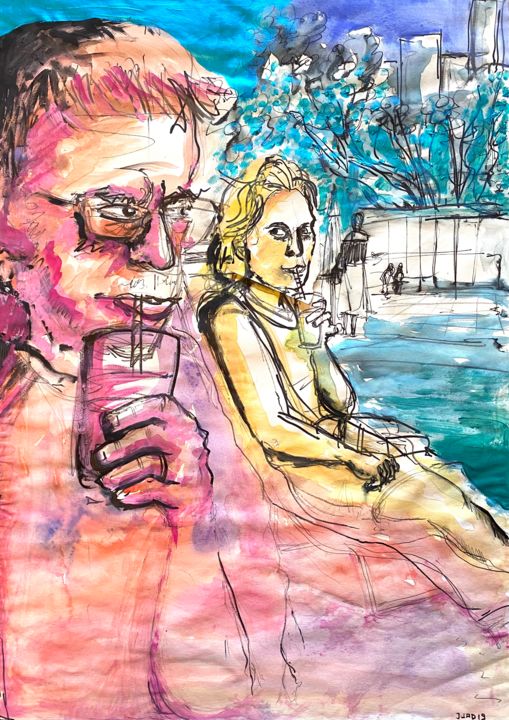 Peinture intitulée "Regards complices" par Julien Adans (JuAD), Œuvre d'art originale, Aquarelle