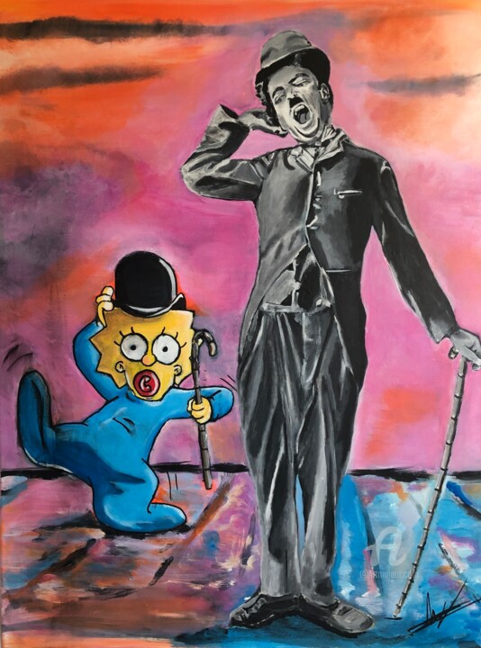 Картина под названием "Chaplin et la coule…" - Julien Antoine (YOZ), Подлинное произведение искусства, Акрил Установлен на Д…