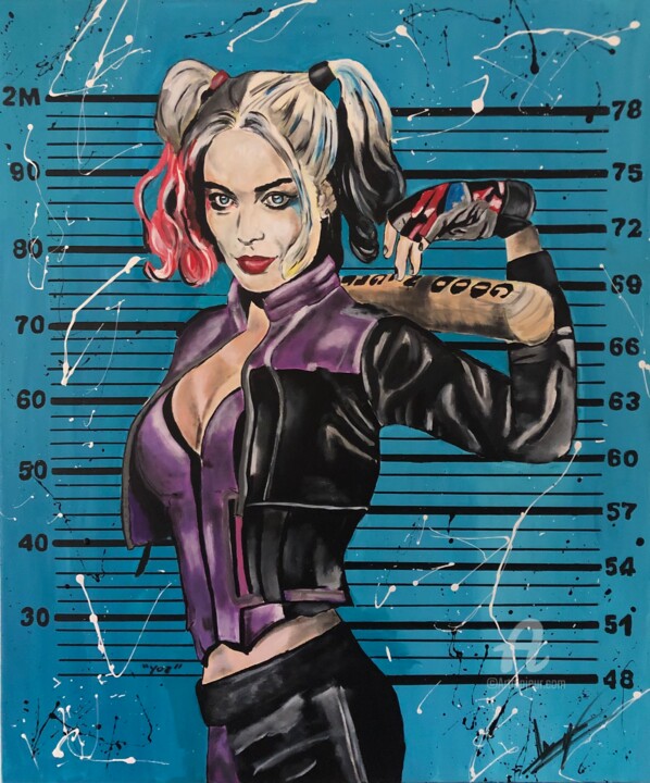 Картина под названием "Harley Quinn" - Julien Antoine (YOZ), Подлинное произведение искусства, Акрил Установлен на Деревянна…