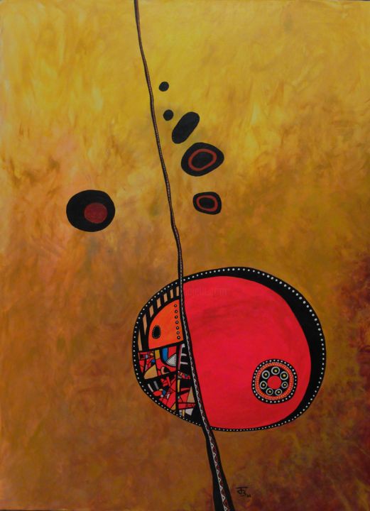 Painting titled "Soleil Rouge" by Julien B, Original Artwork, Acrylic