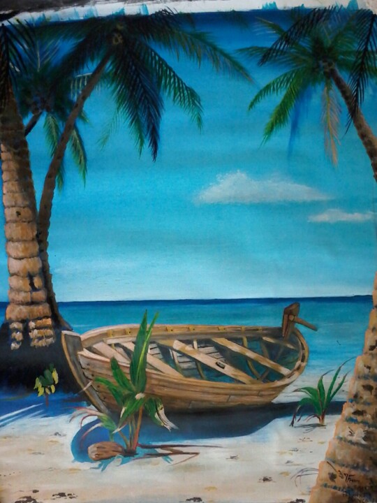 Painting titled "Plage des îles" by Julien Ferrec, Original Artwork