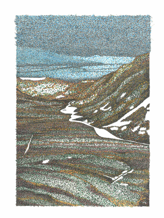 Dessin intitulée "Rivière et neige" par Julien Jammes, Œuvre d'art originale, Encre