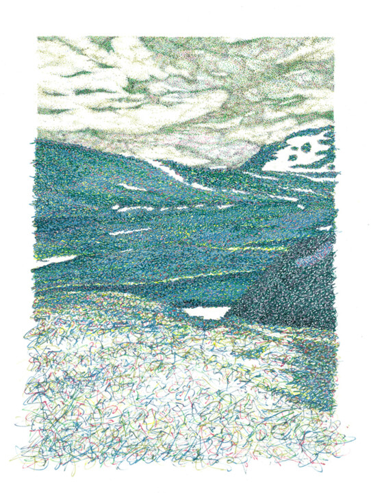 Desenho intitulada "Vallée bleue" por Julien Jammes, Obras de arte originais, Tinta