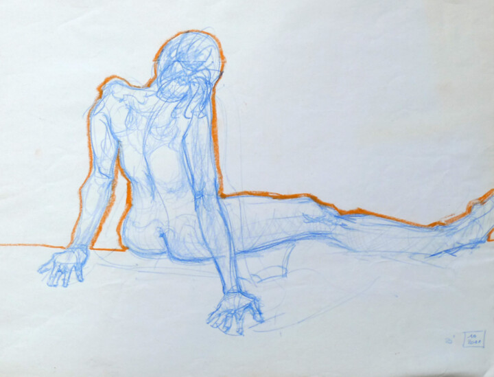 Disegno intitolato "Life drawing #2331" da Julien Lemaire, Opera d'arte originale, Pastello