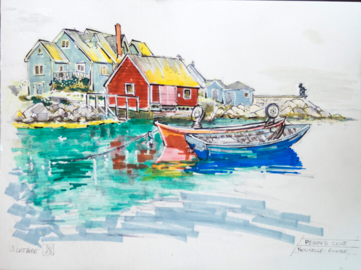 Pintura intitulada "Peggy's Cove" por Julien Lemaire, Obras de arte originais, Marcador