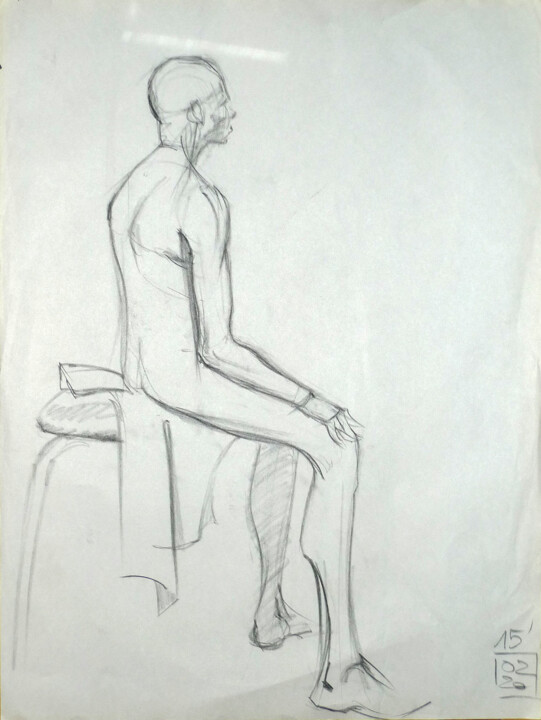 Tekening getiteld "Life drawing #2335" door Julien Lemaire, Origineel Kunstwerk, Conté