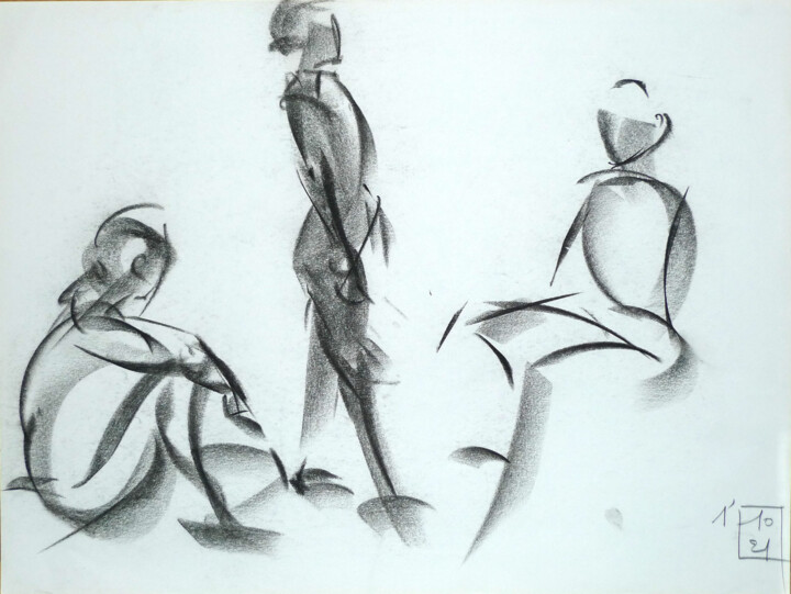 Рисунок под названием "Life drawing #2336" - Julien Lemaire, Подлинное произведение искусства, Древесный уголь