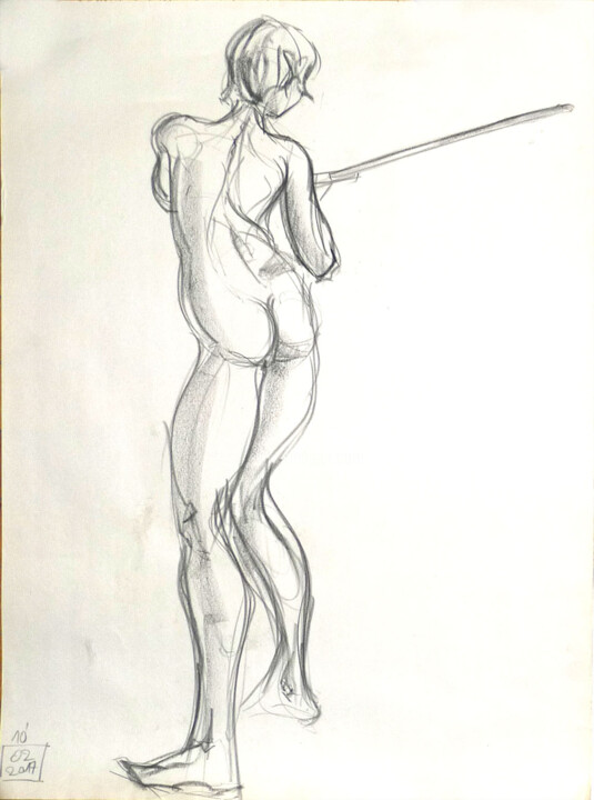 Drawing titled "Life drawing #2338" by Julien Lemaire, Original Artwork, Conté