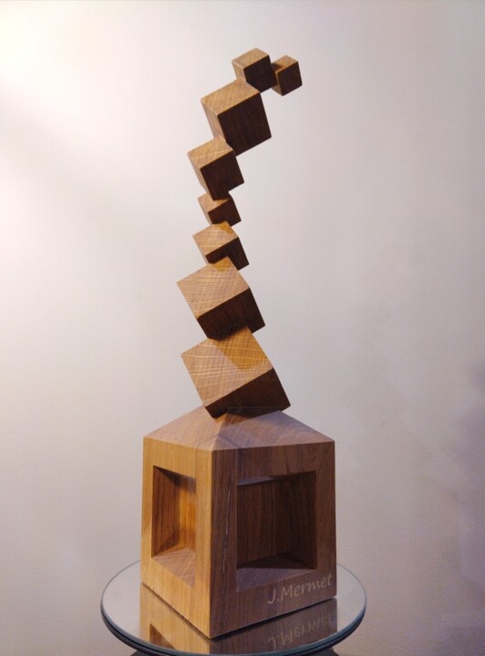 Sculptuur getiteld "Cubes en équilibre" door Julien Mermet, Origineel Kunstwerk, Hout