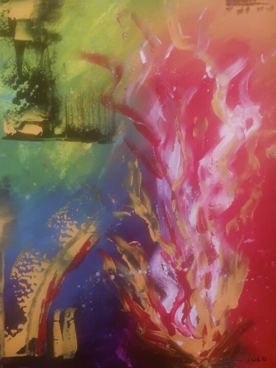 Peinture intitulée "Flamme" par Julien Sauvet, Œuvre d'art originale, Acrylique Monté sur Châssis en bois