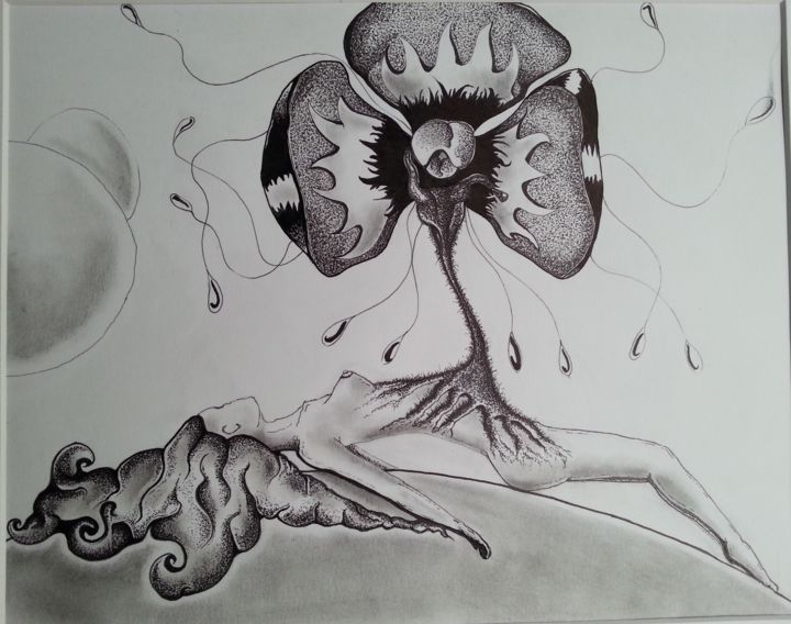 Dessin intitulée "La jeune fille à la…" par Abelacan, Œuvre d'art originale, Encre
