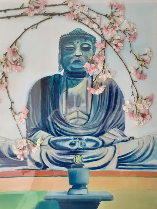 Peinture intitulée "Bouddha Statue jard…" par Julien Grenat, Œuvre d'art originale, Huile