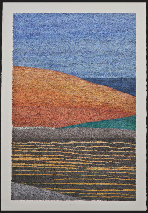 Drawing titled "Colline orange en b…" by Julien Jammes, Original Art, Ink Mounted on Cardboard