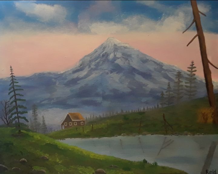 Painting titled "Mountain Retreat" by Julie Reid, Original Art, Acrylic