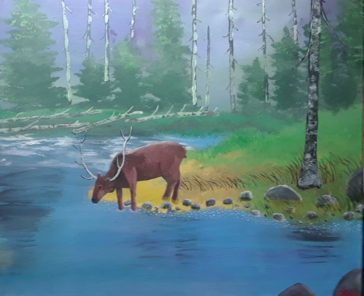 Painting titled "Thirsty Critter" by Julie Reid, Original Art, Acrylic