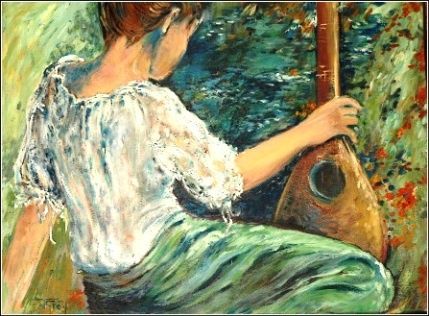 Painting titled "Mandolin" by Juliet Grey, Original Artwork