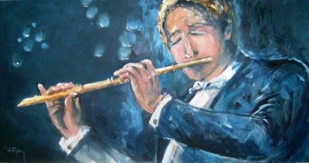 Flute Player, Painting by Juliet Grey | Artmajeur