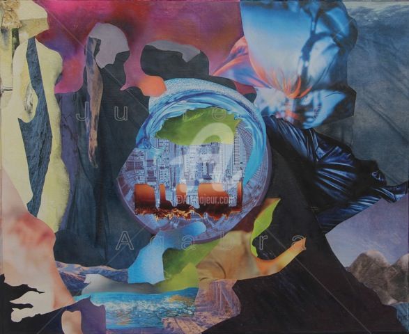 Collagen mit dem Titel "Eruption" von Juliette Agabra, Original-Kunstwerk