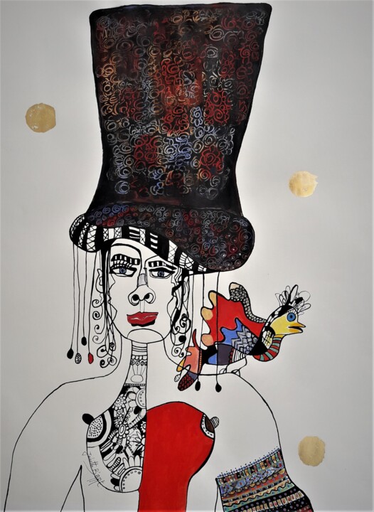 Peinture intitulée "Sous mon châpeau me…" par Juliette B'Art, Œuvre d'art originale, Acrylique
