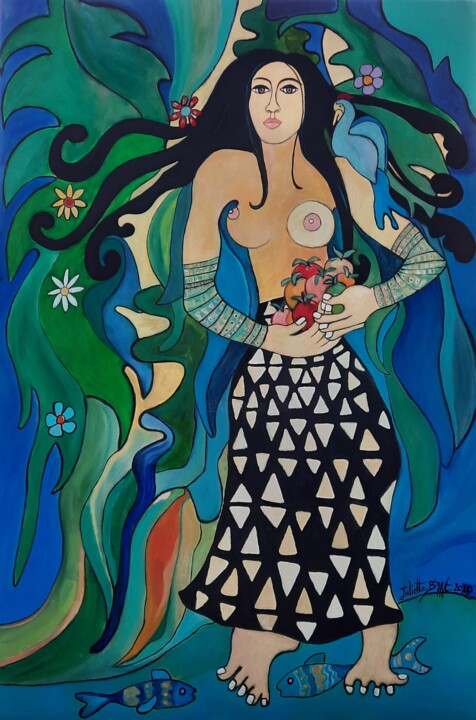 Painting titled "Cueillir la vie" by Juliette B'Art, Original Artwork, Acrylic Mounted on Wood Stretcher frame