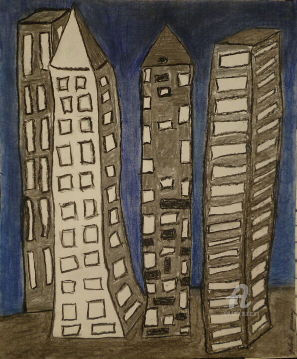 Drawing titled "Paris La Défense" by Juliette Jouanny, Original Artwork, Charcoal
