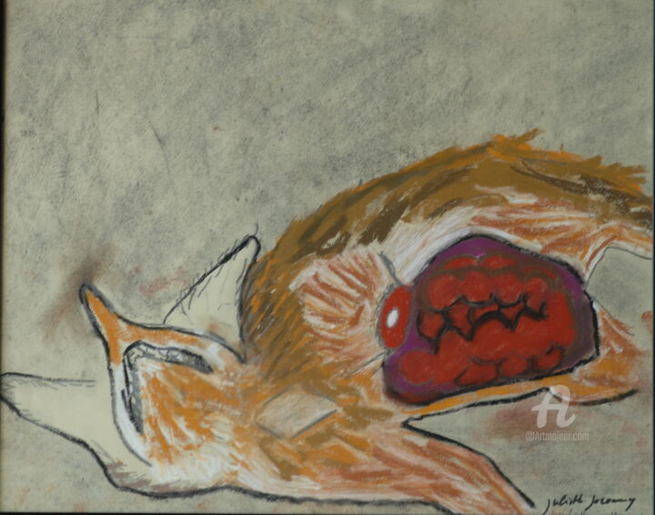 Painting titled "Renard massacré" by Juliette Jouanny, Original Artwork, Chalk