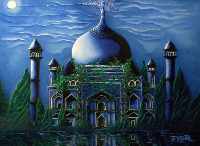 Painting titled "LE TEMPLE 2" by J.Villar, Original Artwork, Oil