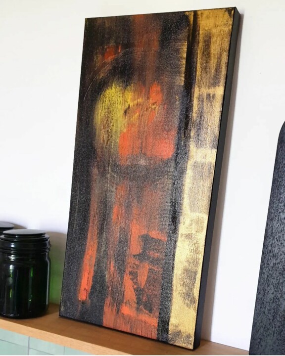 Malerei mit dem Titel "Gong" von Julie Verhague, Original-Kunstwerk, Acryl Auf Keilrahmen aus Holz montiert