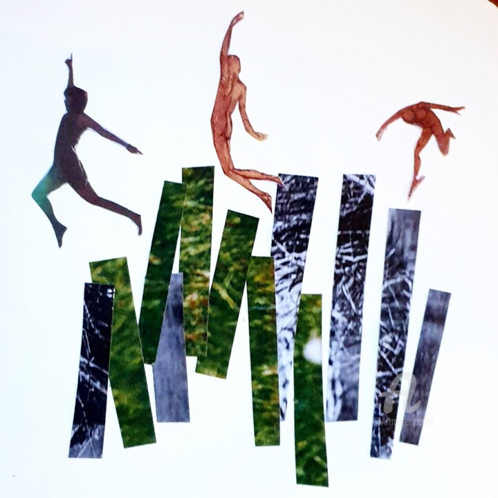 Collages intitulée "Danser le printemps" par Julie Verhague, Œuvre d'art originale, Collages