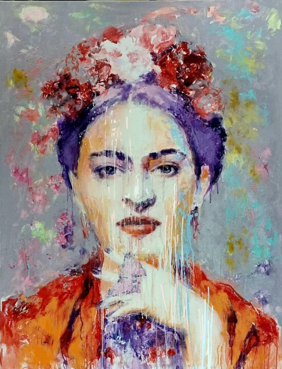 Картина под названием "Frida" - Julijana Voloder, Подлинное произведение искусства, Акрил Установлен на Деревянная рама для…