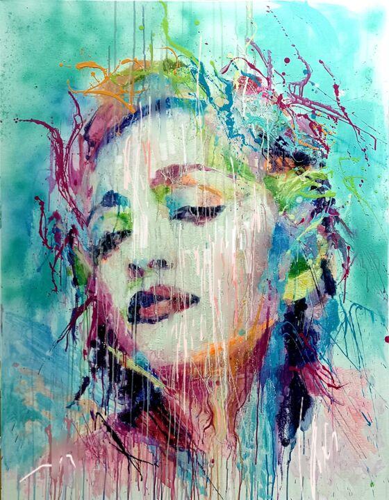 Malarstwo zatytułowany „Madonna” autorstwa Julijana Voloder, Oryginalna praca, Akryl Zamontowany na Drewniana rama noszy