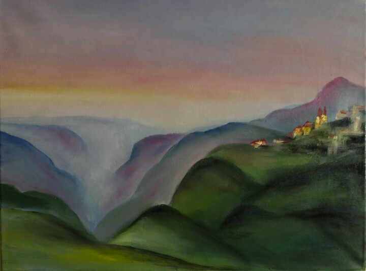 Painting titled "Mountains" by Iuliia Klimenkova, Original Artwork, Oil