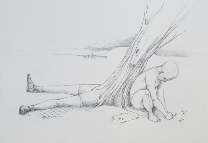 Drawing titled "Tiempos perdidos" by Julio Cesar Garcia Garnateo, Original Artwork, Pencil