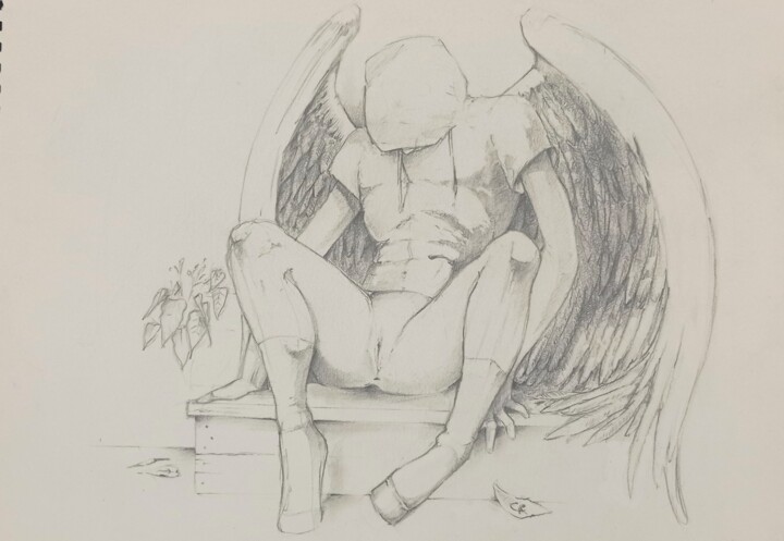Dessin intitulée "Ángel descansando l…" par Julio Cesar Garcia Garnateo, Œuvre d'art originale, Crayon
