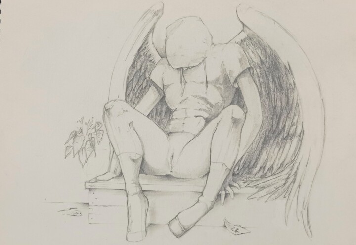 Zeichnungen mit dem Titel "Ángel descansando l…" von Julio Cesar Garcia Garnateo, Original-Kunstwerk, Bleistift