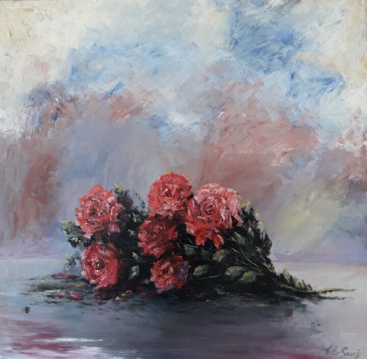 Painting titled "Rosas" by Julio Cesar, Original Artwork