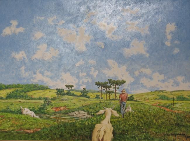 Pintura intitulada "Menino Pastoreando…" por Julio Cesar, Obras de arte originais