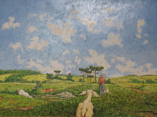 Pintura intitulada "Menino Pastoreando…" por Julio Cesar, Obras de arte originais,
