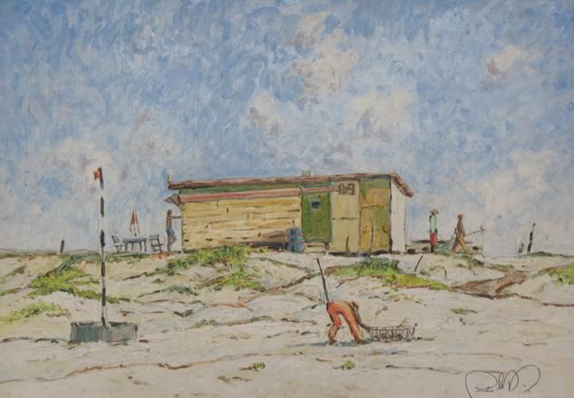 Pintura intitulada "Limpando a Praia" por Julio Cesar, Obras de arte originais