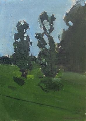 Pittura intitolato "Yard moods. Birchs" da Julius Jokubonis, Opera d'arte originale