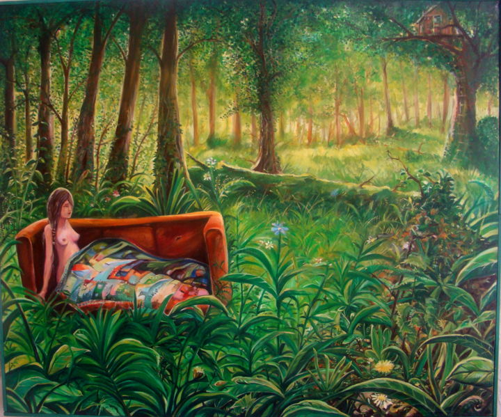 Painting titled "La belle verte" by Julien Jomard, Original Artwork, Oil Mounted on Wood Stretcher frame