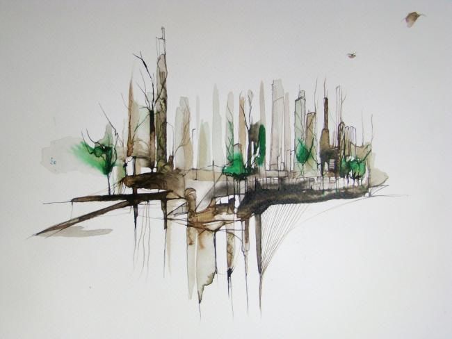 绘画 标题为“Green city” 由Julien Jomard, 原创艺术品, 油