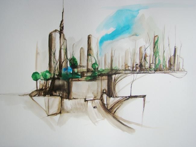 Peinture intitulée "Green city2" par Julien Jomard, Œuvre d'art originale, Huile