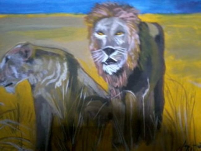 Painting titled "Los Leones(The Lion…" by The Young Artist, Original Artwork